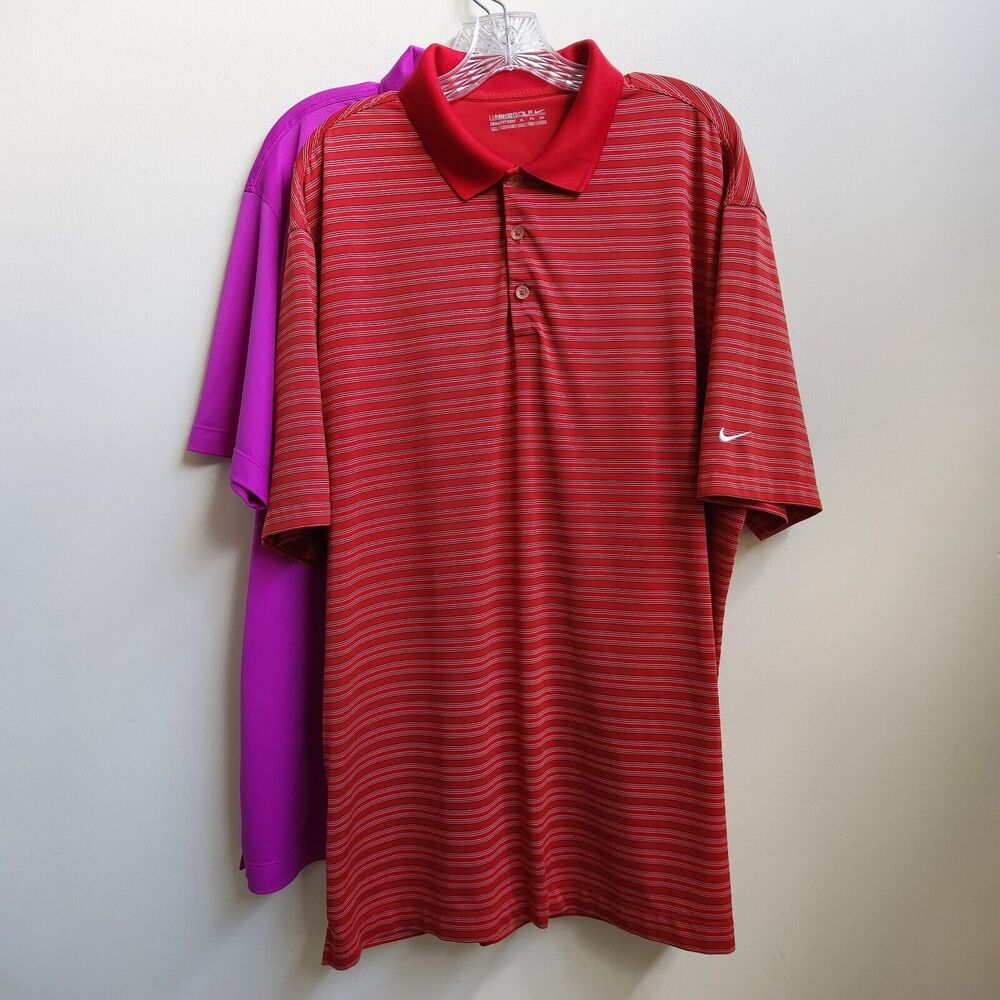 Nike Golf Shirt Mens XLarge Red Stripe & Purple Polo 1/4 Button Short Sleeve